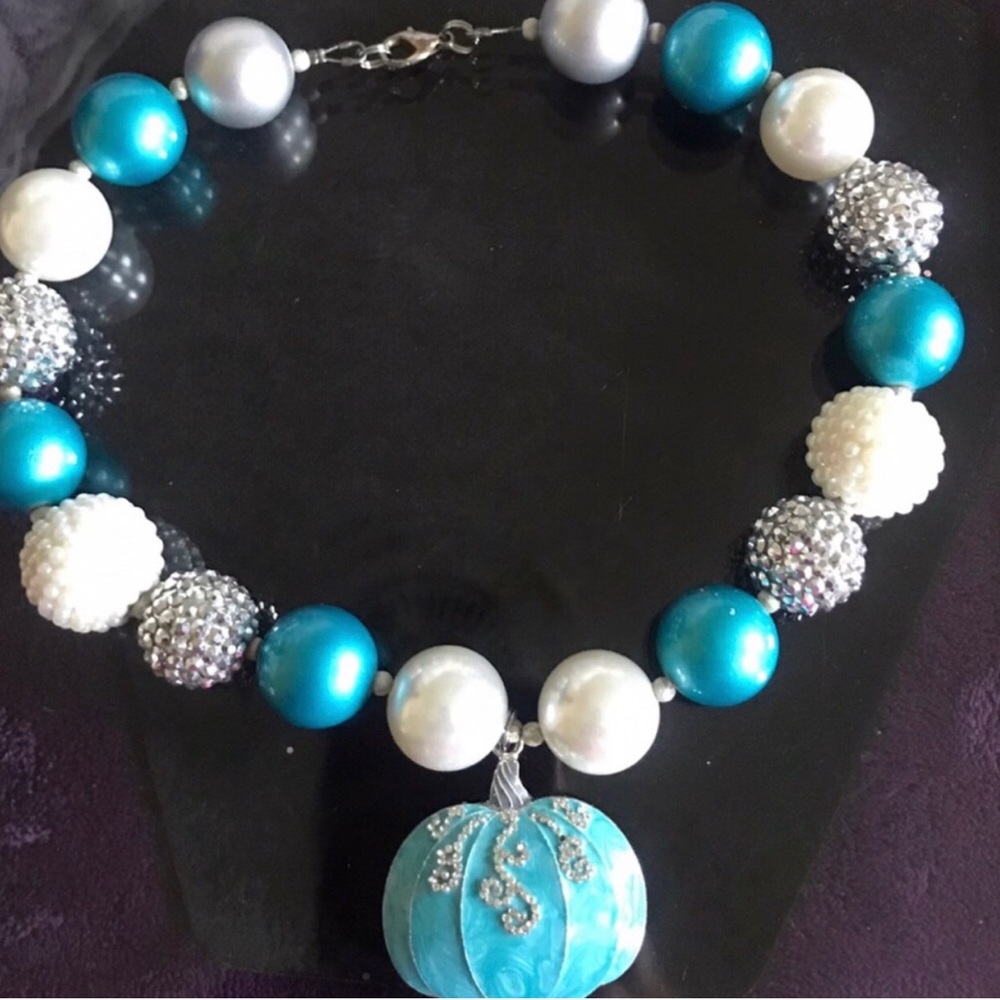 Turquoise White and Silver large bead necklace for girls